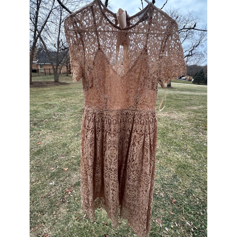 ASOS Design Midi Tan Lined Lace Elegant Formal‎ Dress | SZ 4